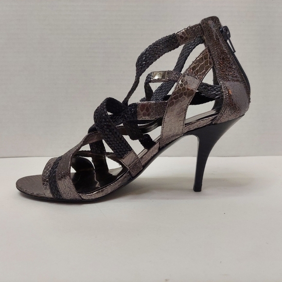 Carlos Santana Leather Pewter Silver Snakeskin Strappy Stiletto High Heels - Picture 4 of 10